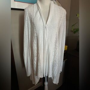 Free People Ivory Long Waterfall Front Long Sleeve Lightweight Knit Cardigan